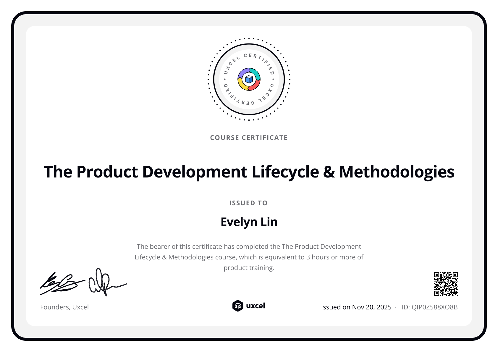 Evelyn Lin's certificate